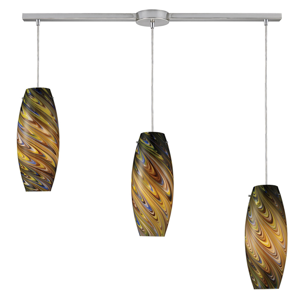 Vortex 3 Light Pendant In Satin Nickel And Celes