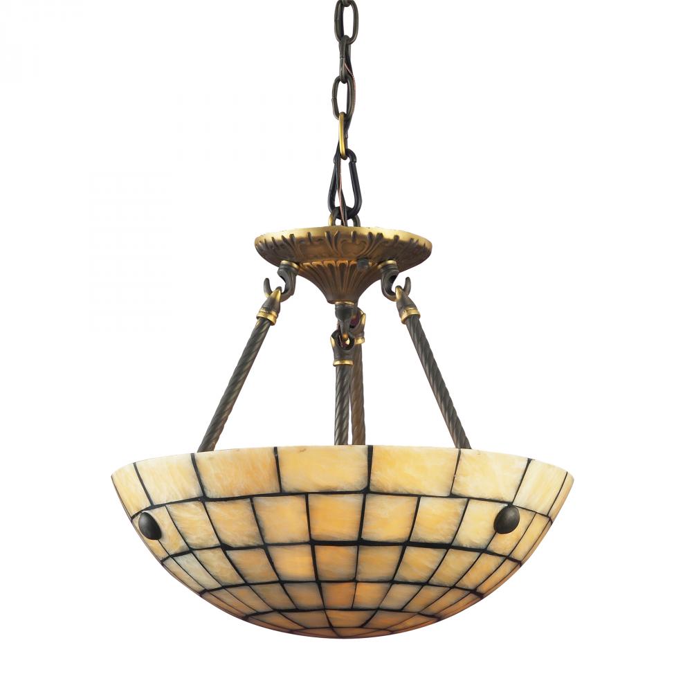 Three Light Dark Antique Brass Up Pendant